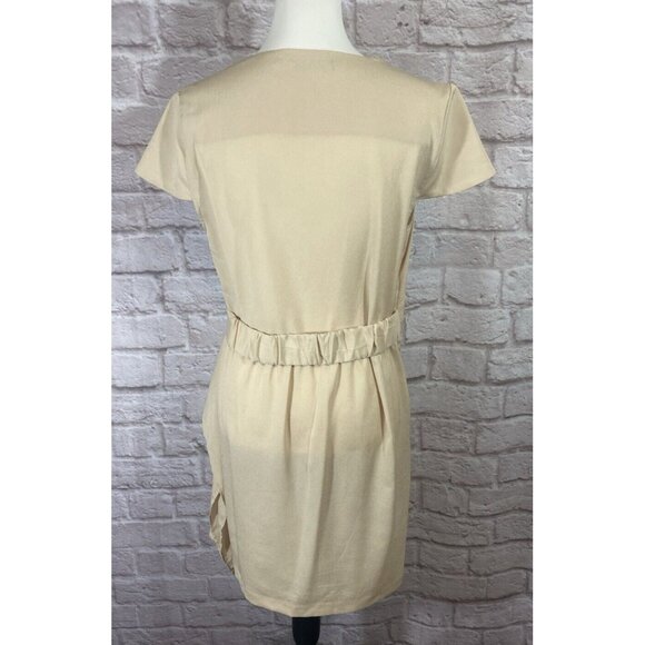 Venus Sheath Dress 10 Beige Tan Gathered Side Elastic Back Short Polyester 9684 - Picture 3 of 9